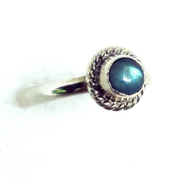 Blue labradorite crystal ring handmade sterling silver 925 size 7